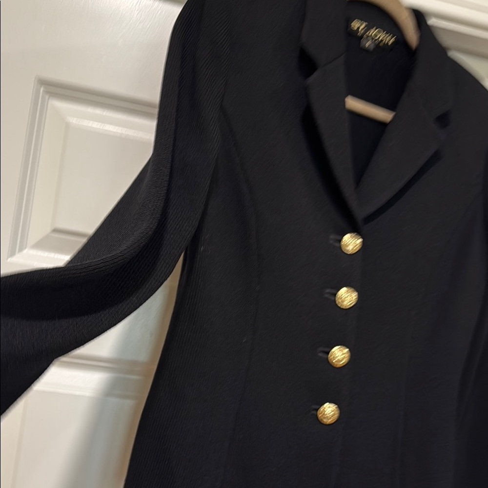 St. John Black Women's hip length knit Blazer with St John’s famous gold buttons